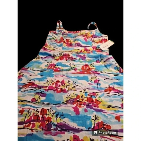 Vintage K & Company Dress Womens 8 Petite Yellow Pink White 90s Mini Abstract - Picture 1 of 15
